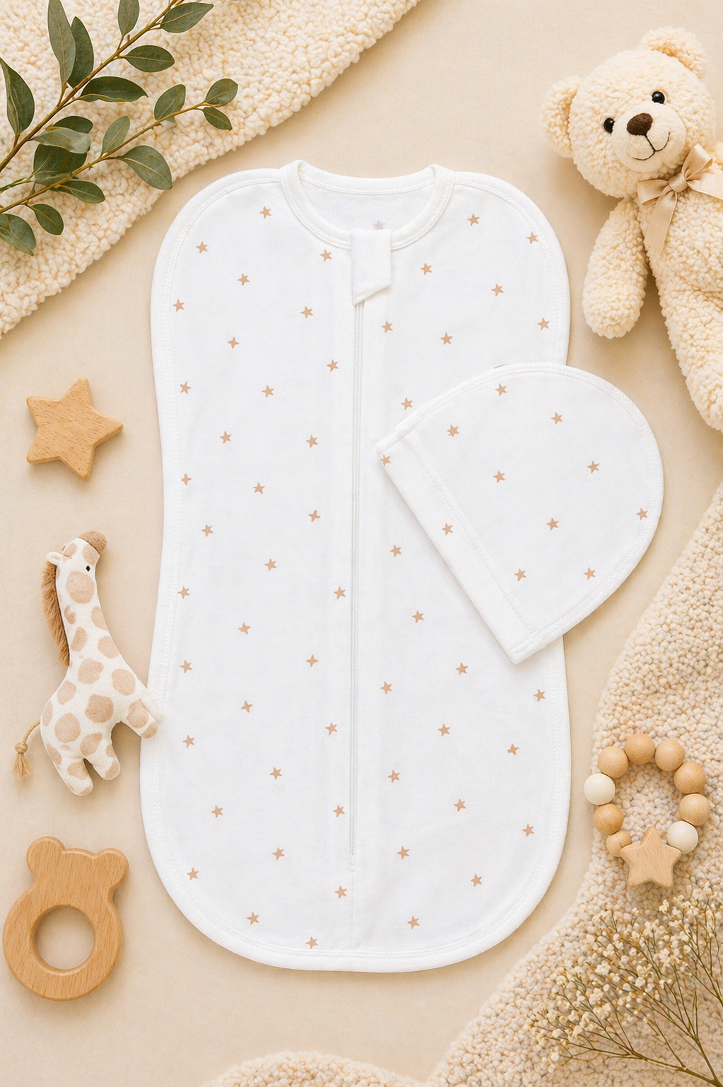 Newborn Sleep Cocoon - Brown Stars